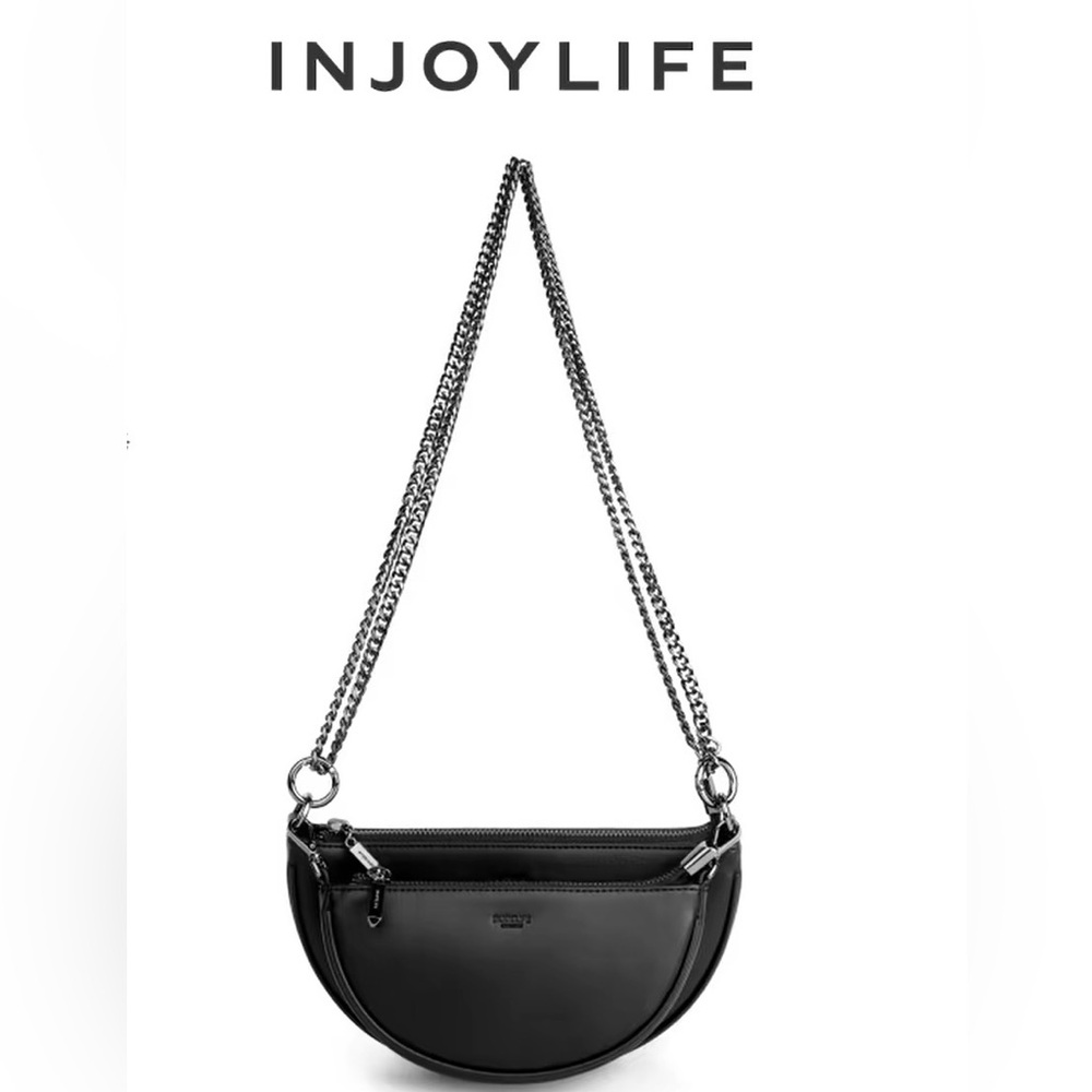 Injoylife Crescent Double Chain Double Saddle Bag Genuine Leather